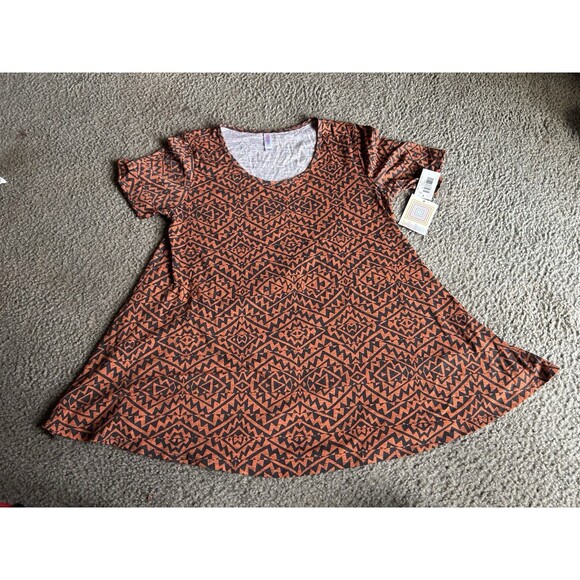 LuLaRoe Tops - NWT LuLaRoe LLR Perfect T Sz MED Orange & Black Aztec Tribal